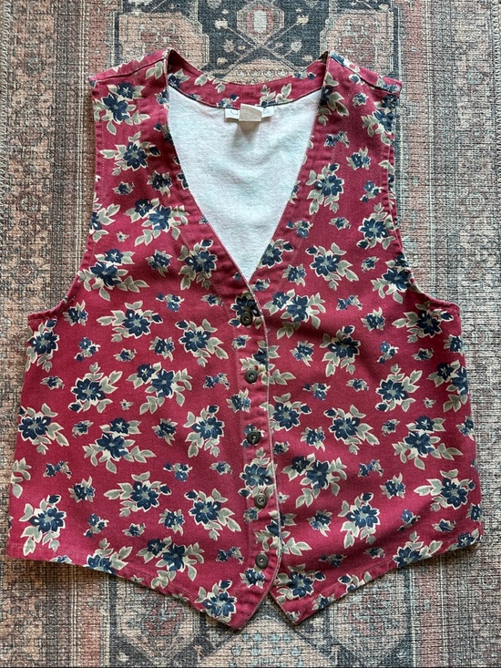 Vintage Jackets & Blazers - Vtg Cherokee denim floral vest Sz medium